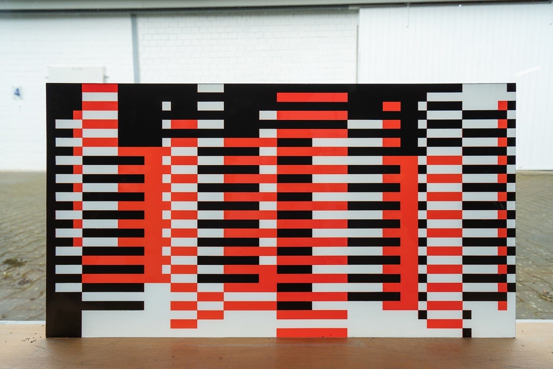A limited reproduction of Josef Albers's glass work 'City', which is being offered for sale at the charity auction