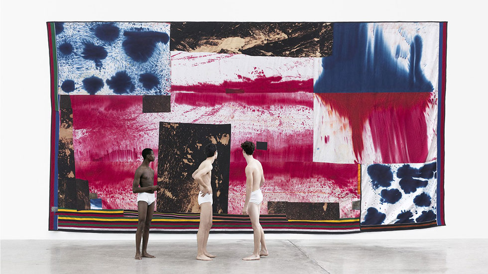 Sterling Ruby’s Flag (2014) photographed by Willy Vanderperre at the Rubell Family Collection, Miami as part of Calvin Klein’s new campaign. Image courtesy of Calvin Klein.