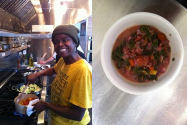 One of The Cooking Project's pupils, and a bowl of Patterson's Simple Vegetable Curry