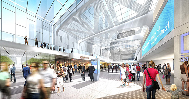 A rendering from Perkins Eastman's Port Authority Bus Terminal plan