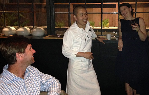 Corey Lee pictured at Benu last night (Thursday April 9) hosting a special dinner for booksellers in the city