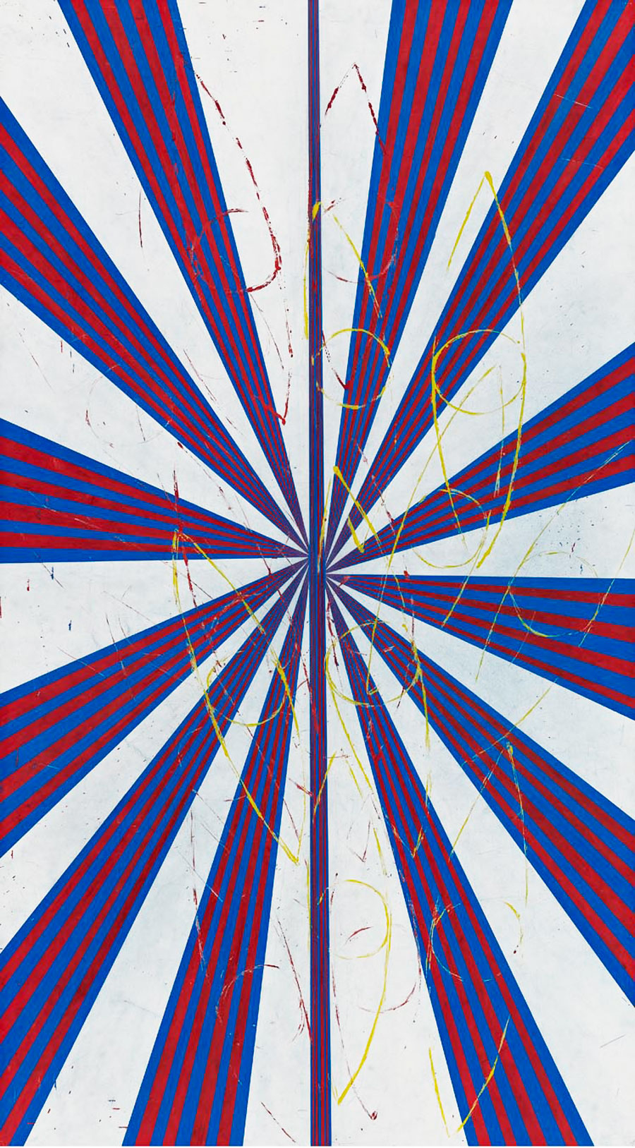 Mark Grotjahn, Untitled (Captain America Drawing in Ten Parts 41.17), 2008–09 (part three), color pencil and oil on paper, in ten parts, part three: 85 5/8 × 47 5/8 inches (217.5 × 121 cm) © Mark Grotjahn. Photo by Douglas M. Parker Studio. Image courtesy of Gagosian