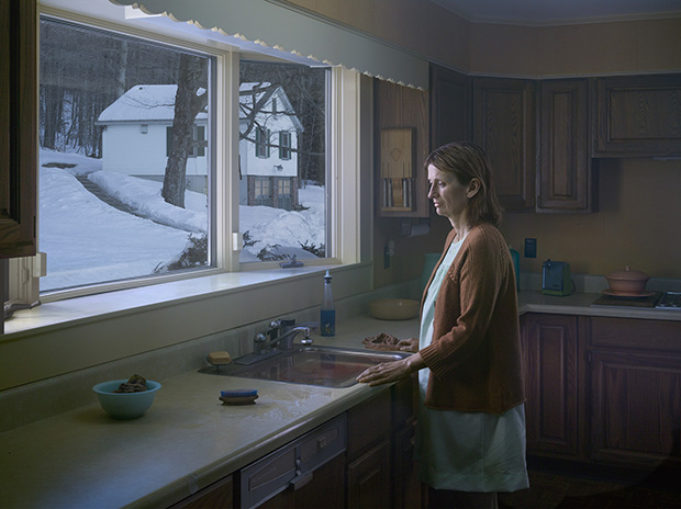 Gregory Crewdson, Woman at Sink, 2014, Digital Pigment Print, 37 1/2 x 50 inches ©Gregory Crewdson. Courtesy Gagosian Gallery.