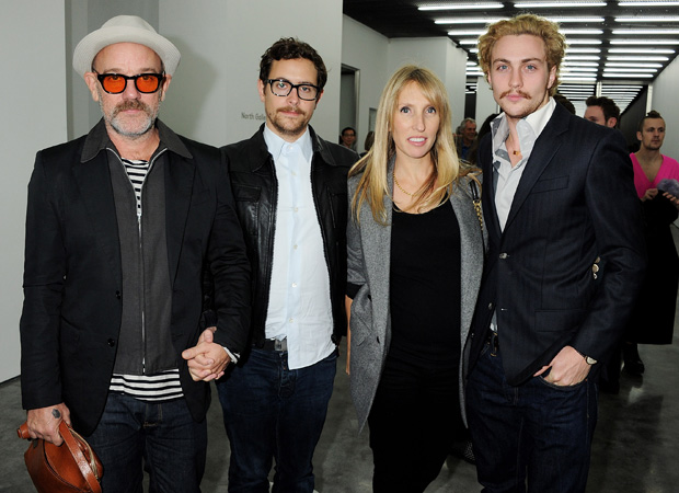 Michael Stipe, Thomas Dozol, Sam Taylor Wood and Aaron Johnson (l-r) at the opening of the new Bermondsey White Cube