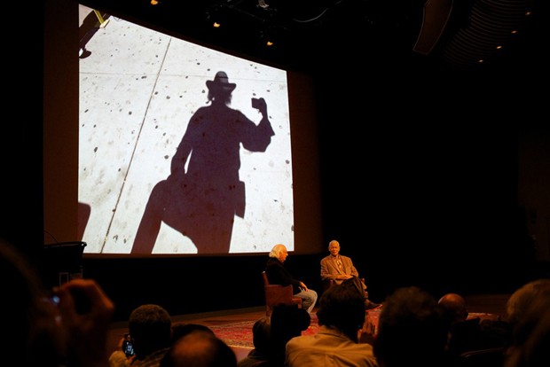 Danny Lyon speaking to Julian Bond at the National Geographic Museum, Washington DC