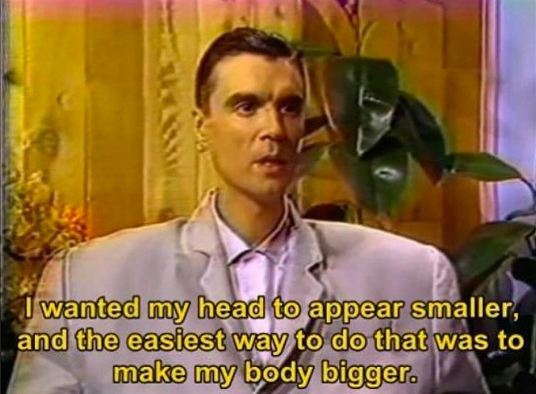 David Byrne talking about his expanding suit in Stop Making Sense