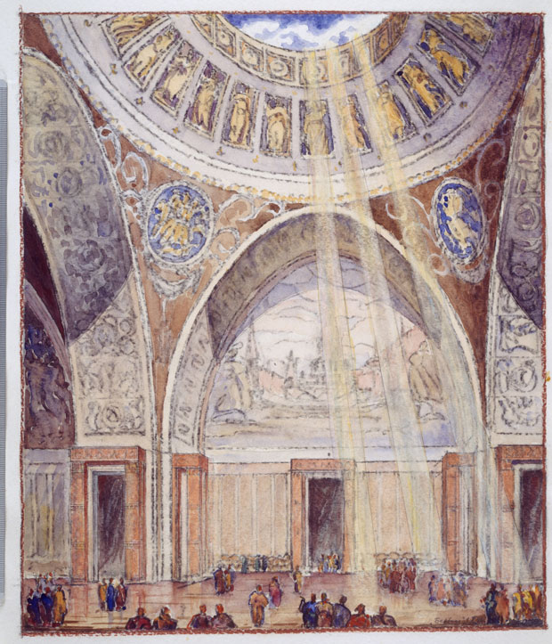 Boris Iofan, Vladimir Shchuko and Vladimir Gelfreikh, Palace of the Soviets, 1944, pastel, watercolour, charcoal, pencil, paper. Tchoban Foundation.