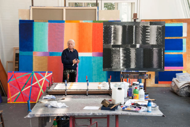 Heinz Mack in his studio. Photo by Ute Mack. Image courtesy of Ben Brown Fine Arts