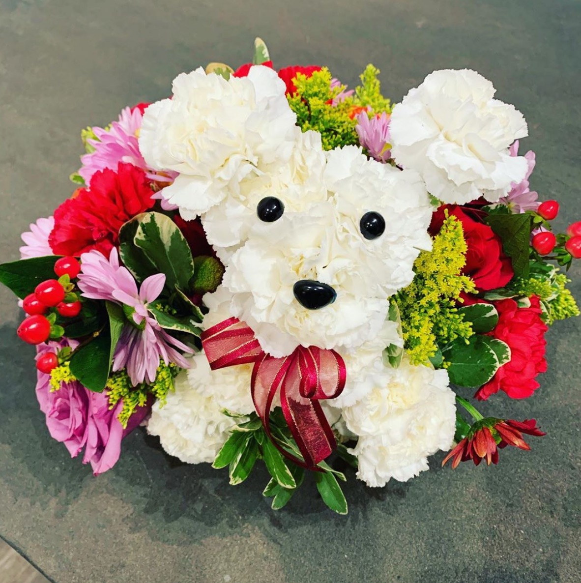 Simon Doonan's poodle floral display. Image courtesy of Doonan's Instagram