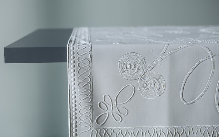 Droog's silicone table skin, formed to look like embriodery