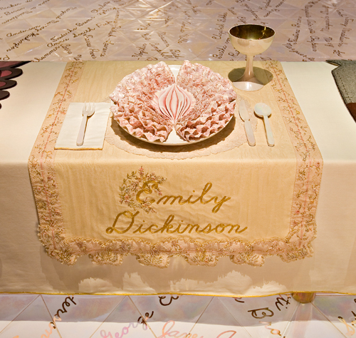 The Dinner Party (Emily Dickinson place setting), 1974–79. Mixed media: ceramic, porcelain, textile. Brooklyn Museum, Gift of the Elizabeth A. Sackler Foundation, 2002.10. © Judy Chicago. Photograph by Jook Leung Photography