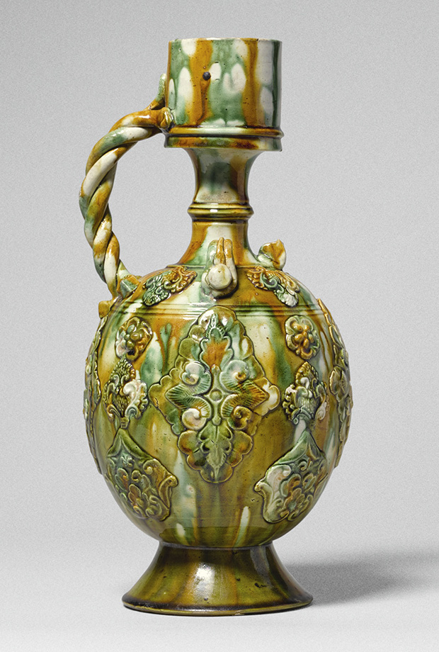 A Sancai-glazed pottery vase, Tang Dynasty. Image courtesy of Sotheby's