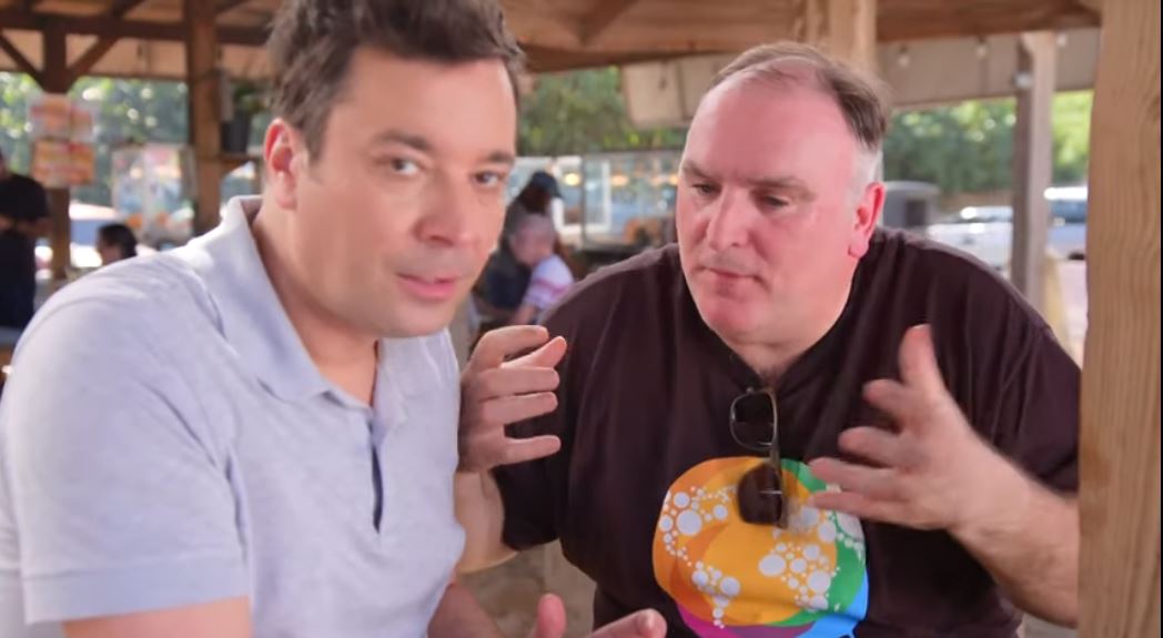 José Andrés and Jimmy Fallon in Puerto Rico, on the Tonight Show.