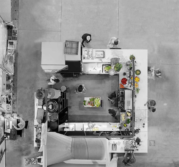 The kitchen of Studio Olafur Eliasson seen from above From Studio Olafur Eliasson: The Kitchen, Phaidon, 2016 Photo: María del Pilar García Ayensa/ Studio Olafur Eliasson © Studio Olafur Eliasson From Studio Olafur Eliasson The Kitchen