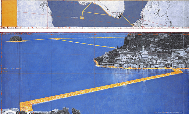 Drawing for the Floating Piers (2104) by Christ. Photograph by André Grossmann