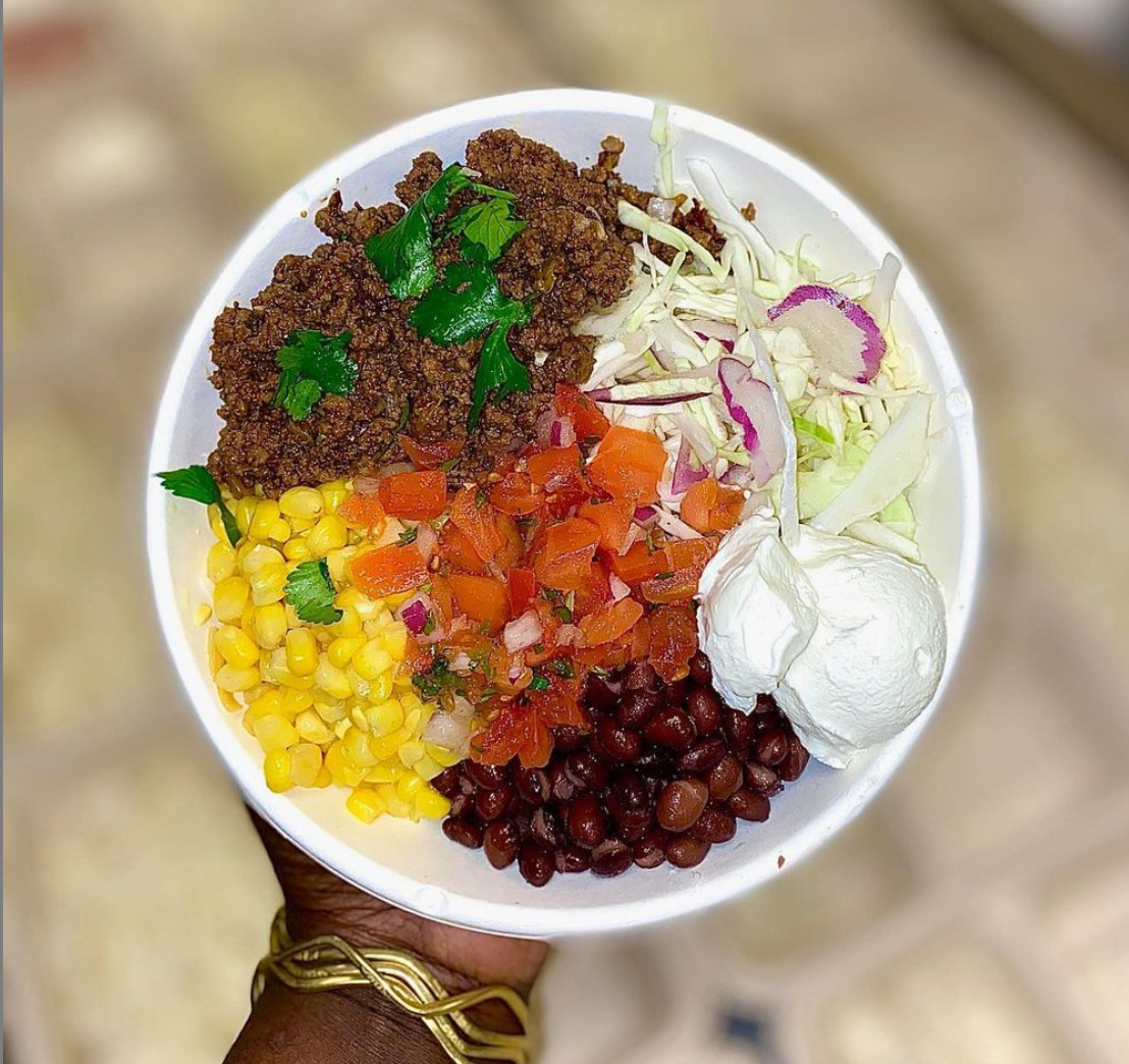 A food bowl produced by Refettorio Harlem and its collaborators Hot Bread Kitchen