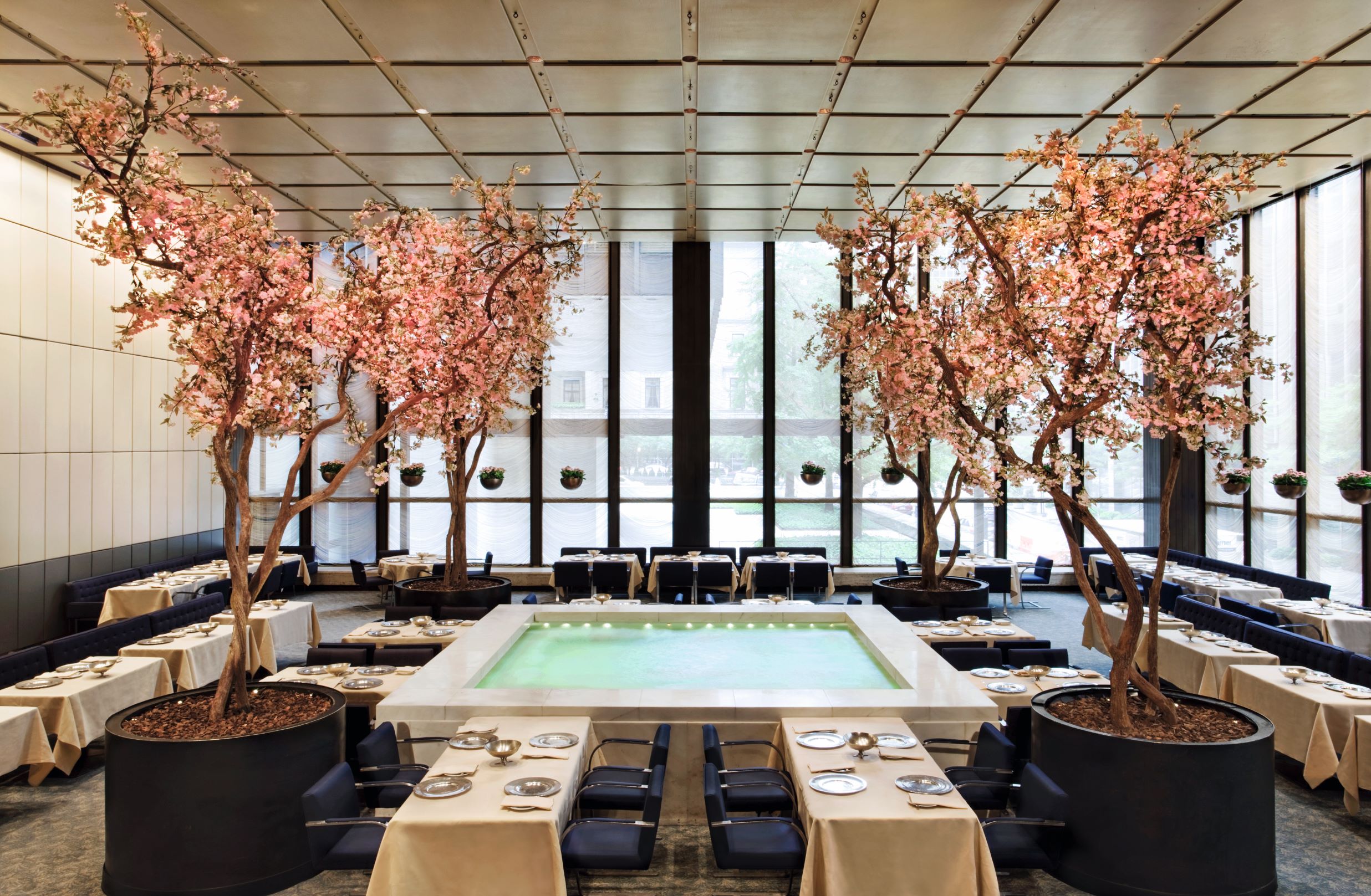 Interior view of the Pool Room in the Four Seasons restaurant in the Seagram Building, [Seagram Building, Philip Johnson and Ludwig Mies van der Rohe, New York, 1958]. Photo Jennifer Calais Smith
