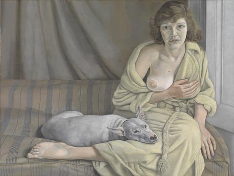 Girl with a White Dog  (1950 - 1951) by Lucian Freud. From London Calling. Image courtesy of the Getty