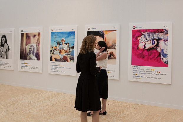 Gagosian's booth at the fair, with Richard Prince's Instagram works.  Image courtesy of Frieze