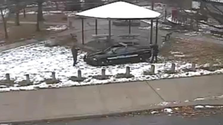 The gazebo, as captured in police footage of Tamir Rice's fatal shooting