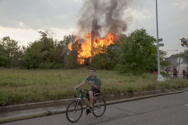 House Fire, 2013 Geoff George, Detroit, MI. From The Architectural Imagination's My Detroit Postcards 