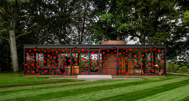 Yayoi Kusma's installation at Philip Johnson's Glass House. Photograph by Matthew Placek