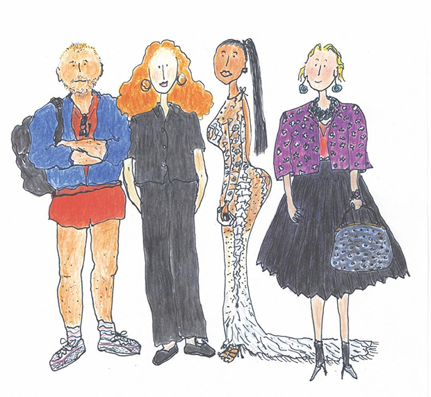 Grace Coddington's Vogue Festival illustration. From left: Juergen Teller, Grace, Kim Kardashian, Lucinda Chambers