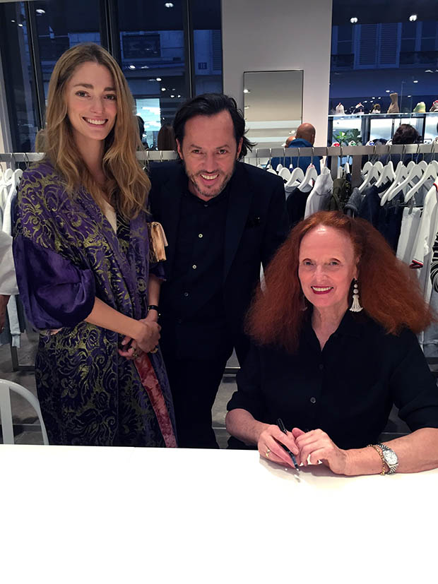 Sofía Sanchez de Betak and Alexandre de Betak with Grace Coddington at Colette, Paris, 2016