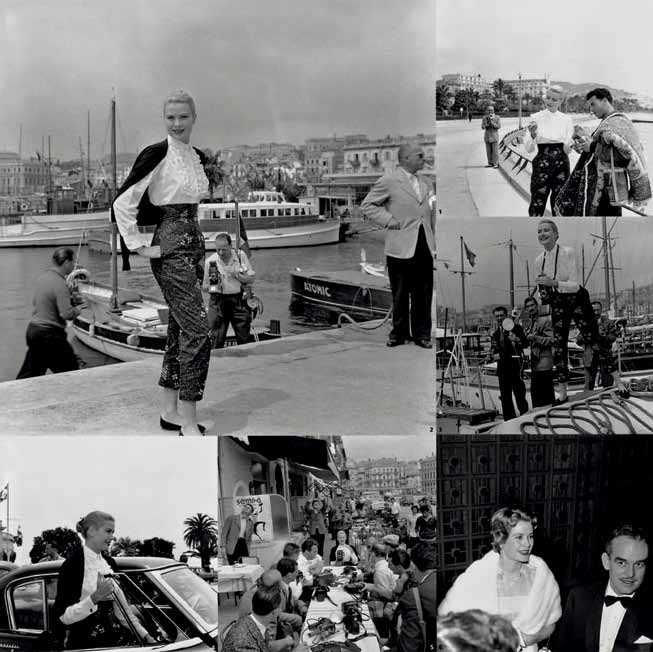 All images, bar bottom right: Grace Kelly, Cannes, 1955; bottom right: Grace Kelly and Prince Rainier, Cannes, 1958. From Cannes Cinema