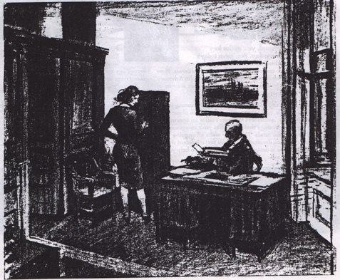Preparatory drawing for Office at Night (1940) by Edward Hopper
