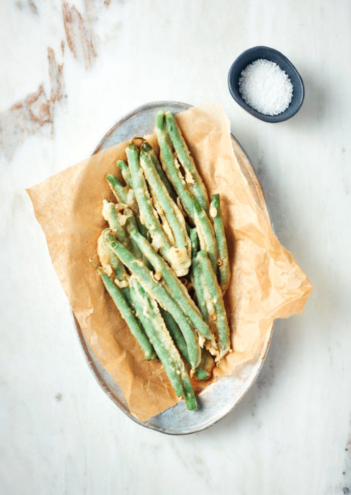 Battered Green Beans, known as peixinhos da horta or 'little fish from the garden' from Portugal the Cookbook