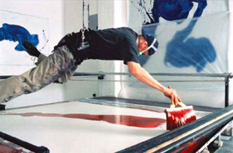 James Nares swings as a pendulum to paint his brushstroke canvases