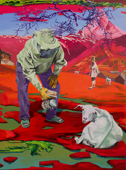 Stephen Bush, Rhodamine Mabel Bungaara (2011), Oil and enamel on linen, 121 x 96 cm