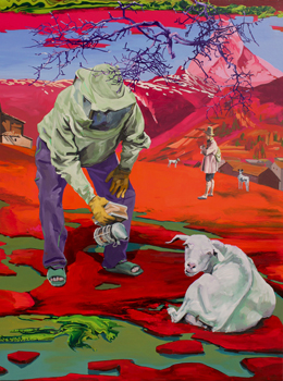 Stephen Bush, Rhodamine Mabel Bungaara (2011), Oil and enamel on linen, 121 x 96 cm