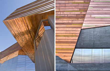 Shimmering copper panels on the exterior of the museum. Photography by Stuart Ruckman (left) and Ben Lowry (right)