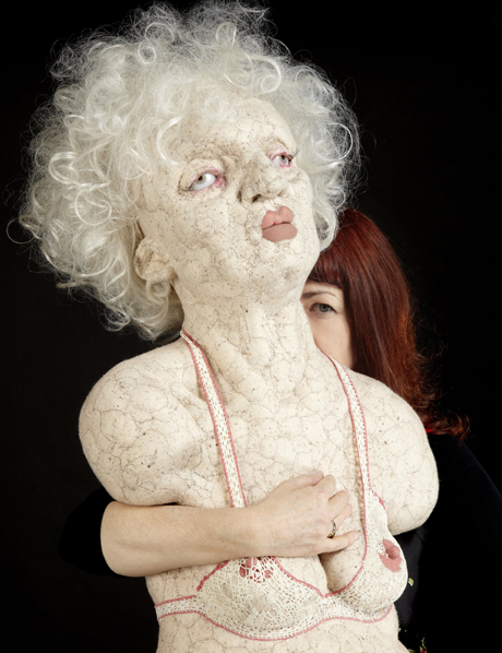 Michele Howarth Rashman with her work, <em>She Calls Herself Mrs</em> (2011)