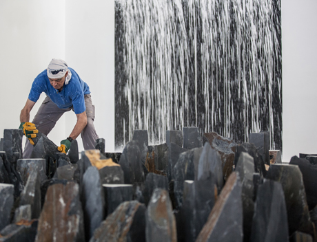 Richard Long at The Hepworth Wakefield (2012) Installing Blaenau Ffestiniog Circle (2011) Photo by Stephen Jackson