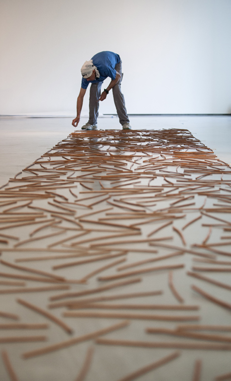 Richard Long, Somerset Willow Line (1980) Installation view at The Hepworth Wakefield, Photo by Stephen Jackson