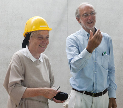 Sister Brigitte de Singly and Renzo Piano visiting the site