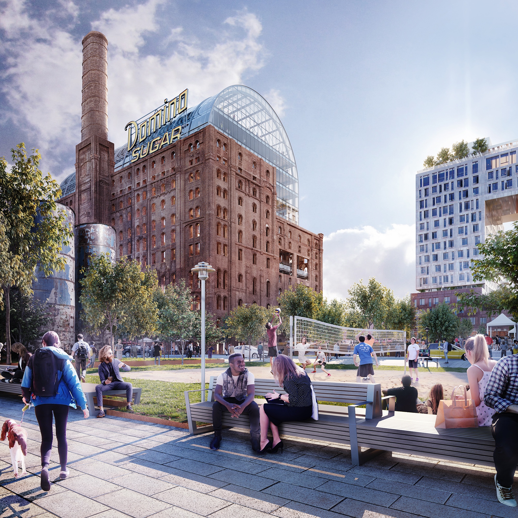 James Corner Field Operations' renderings for the Domino Sugar Factory’s waterfront park and esplanade