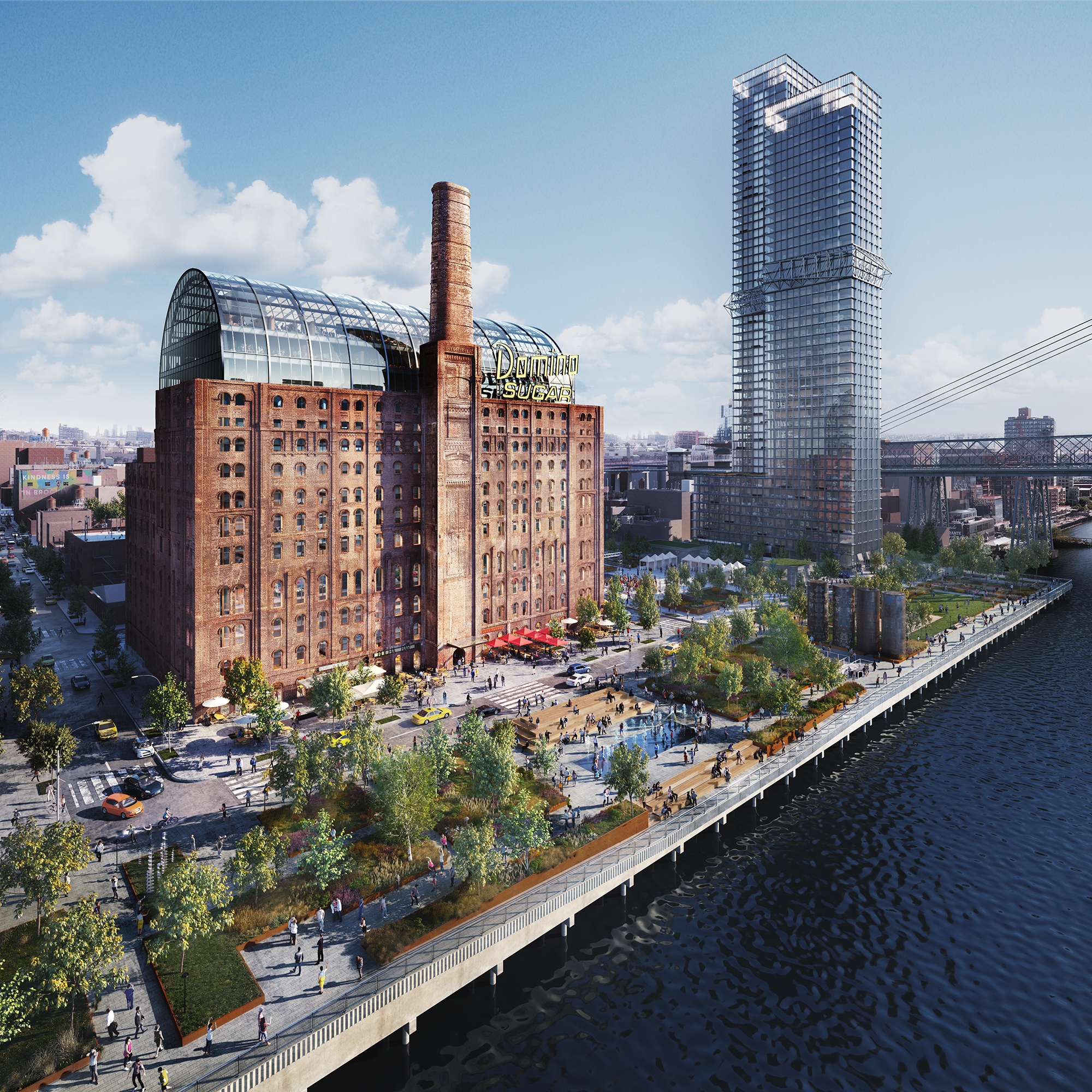 James Corner Field Operations' renderings for the Domino Sugar Factory’s waterfront park and esplanade