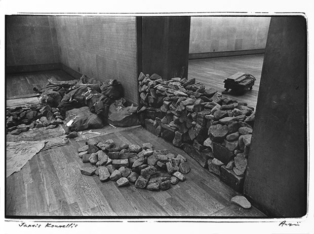 Shigeo Anzaï, Jannis Kounellis, The 10th Tokyo Biennale '70 -- Between Man and Matter, Tokyo Metropolitan Art Museum. May, 1970, resin-coated silver print. Courtesy the artist and White Rainbow, London