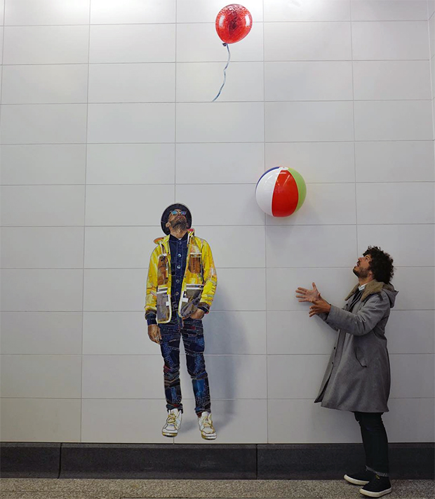 Marc Azoulay (right), JR's studio director, beside Vik Muniz's portrait of JR in the 72nd Avenue Station, as part of Perfect Strangers. Image courtesy of Marc's Instagram