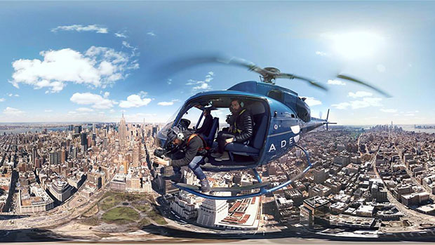 JR taking the aerial photo above Manhattan