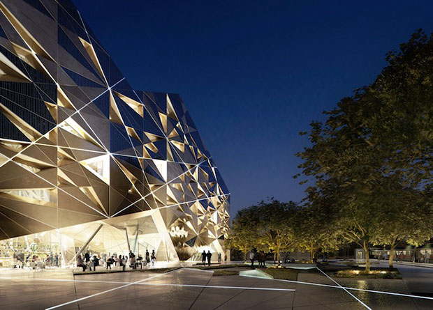 A shimmering pavilion presented by Louis Vuitton in the courtyard