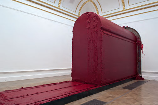 Svayambh 2007 by Anish Kapoor. Wax and oil-based paint, track and mechanical system Dimensions variable, installation at the Royal Academy, London 