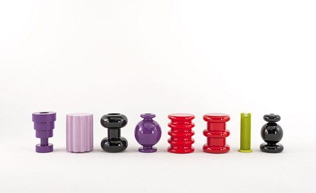 The six vases and two stools from Kartell's unearthed Sottsass plans
