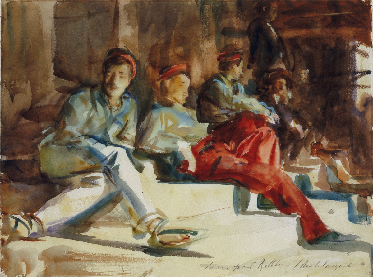 John Singer Sargent, Group of Spanish Convalescent Soldiers, c. 1903, watercolour on paper, over preliminary pencil, with body colour, 29.9 cm x 40.7 cm, Private Collection. 
All images courtesy of Dulwich Picture Gallery