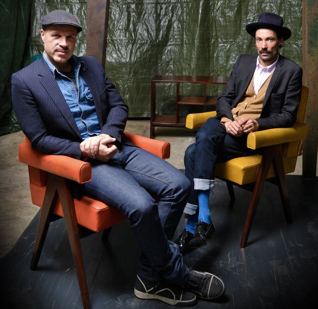 Samuel Boutruche and Benjamin Moreau of Kolkoz on Pierre Jeanneret furniture at the show