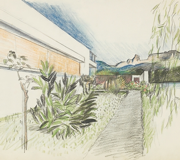 Le Corbusier's drawings of Villa Le Lac, which are also on display